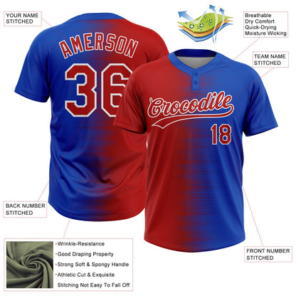 Custom Red Thunder Blue-White Gradient Horizontal Stripe Two-Button Unisex Softball Jersey