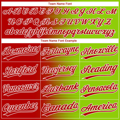 Custom Neon Green Red-White Gradient Horizontal Stripe Two-Button Unisex Softball Jersey