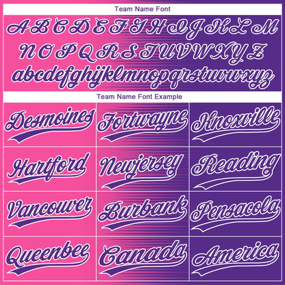Custom Pink Purple-White Gradient Horizontal Stripe Two-Button Unisex Softball Jersey