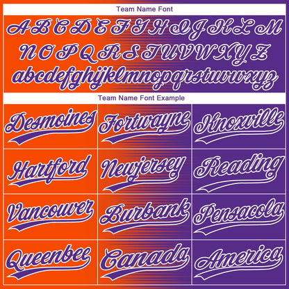 Custom Orange Purple-White Gradient Horizontal Stripe Two-Button Unisex Softball Jersey