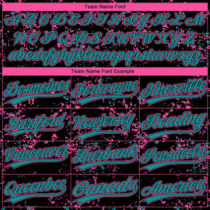 Custom Black Teal-Pink Abstract Shattered Paint Splatter Two-Button Unisex Softball Jersey