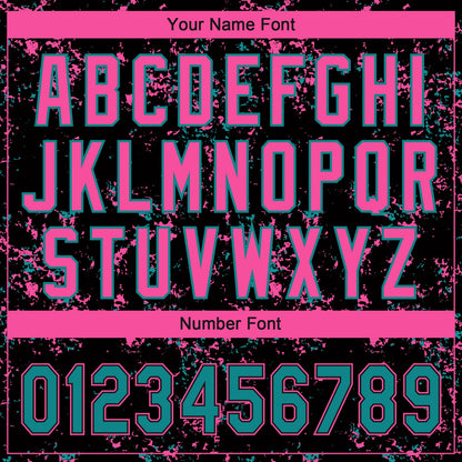 Custom Black Teal-Pink Abstract Shattered Paint Splatter Two-Button Unisex Softball Jersey