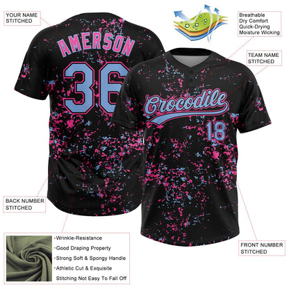 Custom Black Light Blue-Pink Abstract Shattered Paint Splatter Two-Button Unisex Softball Jersey