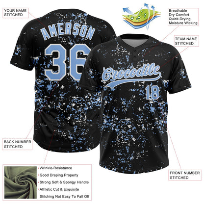 Custom Black Light Blue-White Abstract Shattered Paint Splatter Two-Button Unisex Softball Jersey