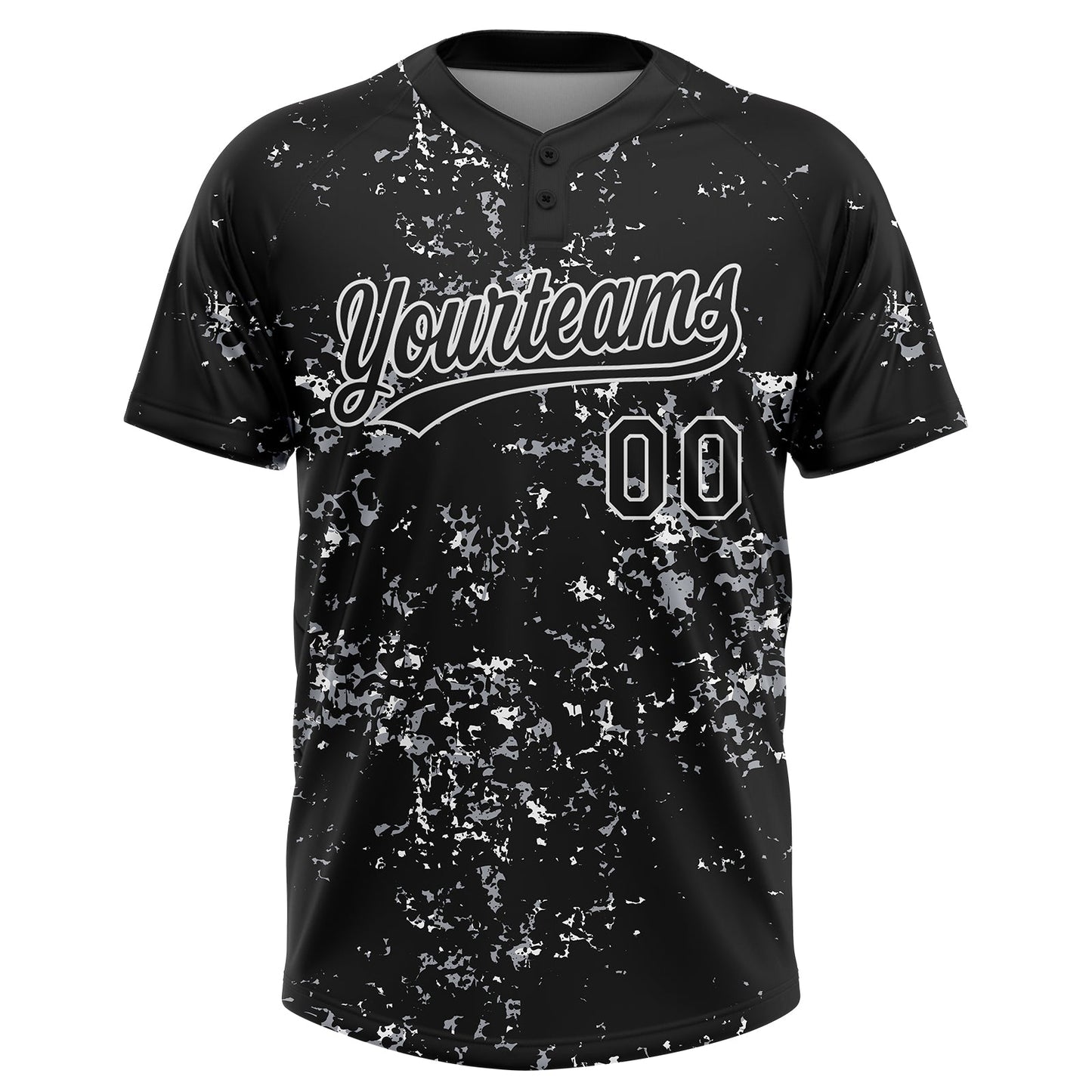 Custom Black White-Light Gray Abstract Shattered Paint Splatter Two-Button Unisex Softball Jersey