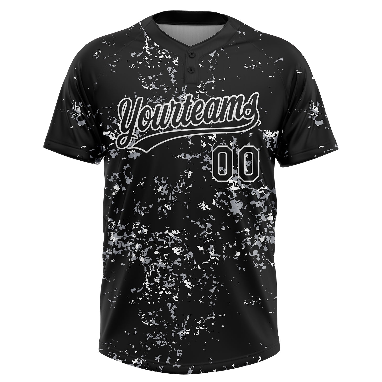 Custom Black White-Light Gray Abstract Shattered Paint Splatter Two-Button Unisex Softball Jersey