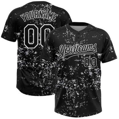 Custom Black White-Light Gray Abstract Shattered Paint Splatter Two-Button Unisex Softball Jersey