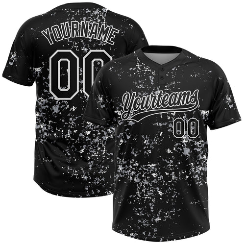 Custom Black White-Light Gray Abstract Shattered Paint Splatter Two-Button Unisex Softball Jersey