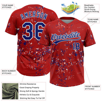 Custom Red Royal-White Abstract Shattered Paint Splatter Two-Button Unisex Softball Jersey