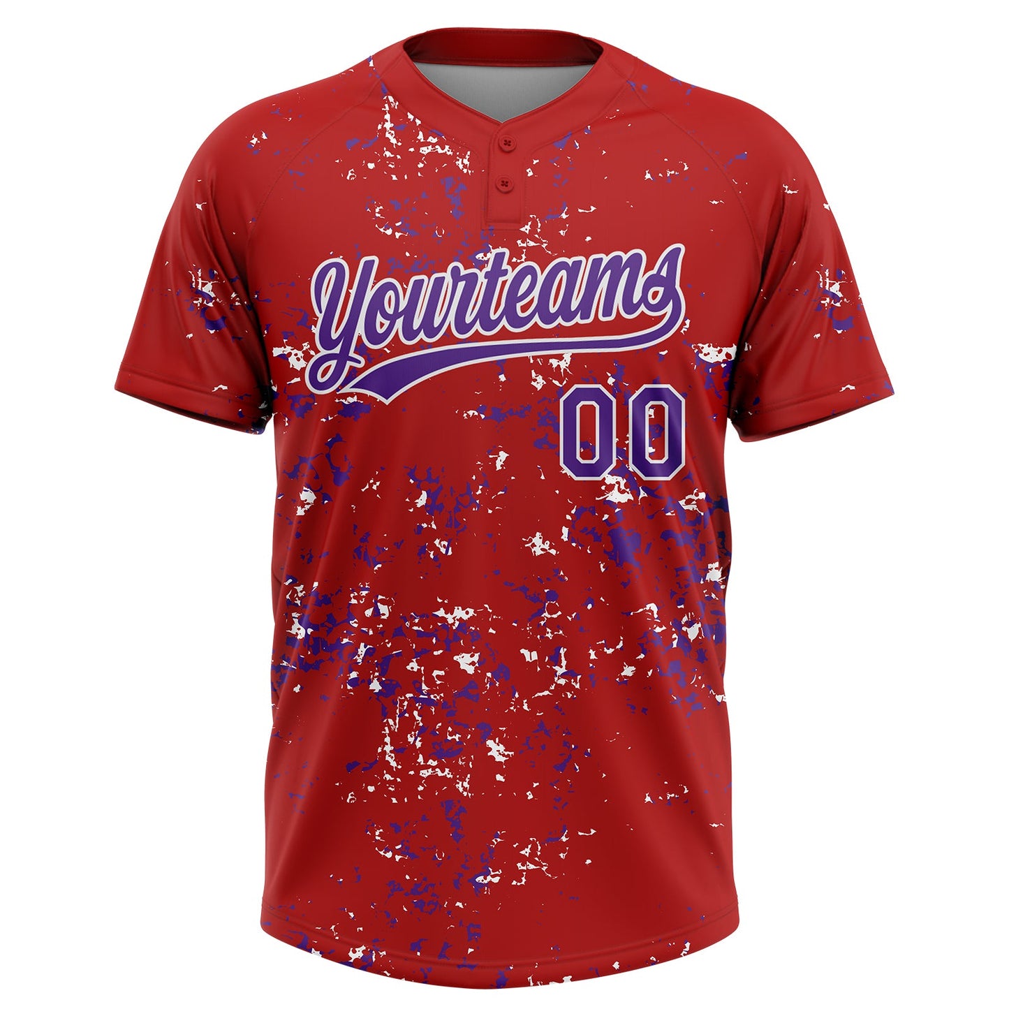 Custom Red Purple-White Abstract Shattered Paint Splatter Two-Button Unisex Softball Jersey