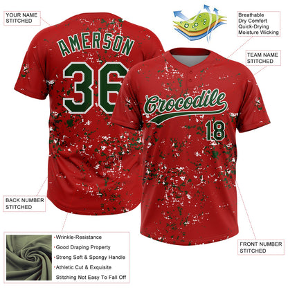 Custom Red Green-White Abstract Shattered Paint Splatter Two-Button Unisex Softball Jersey