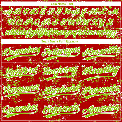 Custom Red Neon Green-White Abstract Shattered Paint Splatter Two-Button Unisex Softball Jersey