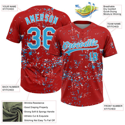 Custom Red Sky Blue-White Abstract Shattered Paint Splatter Two-Button Unisex Softball Jersey