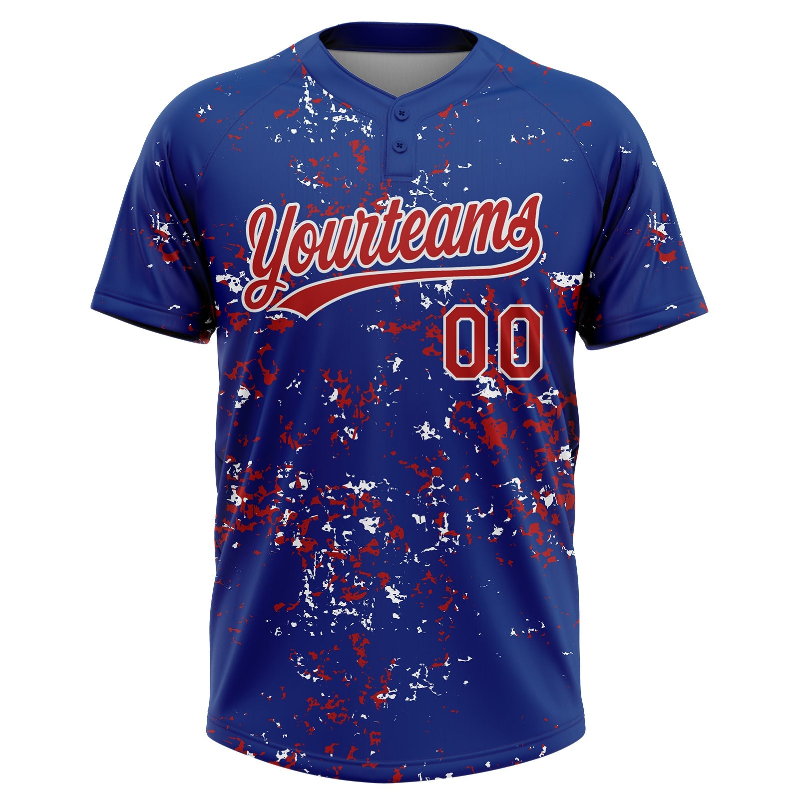Custom Royal Red-White Abstract Shattered Paint Splatter Two-Button Unisex Softball Jersey