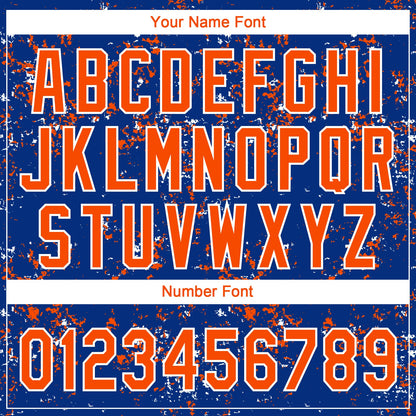 Custom Royal Orange-White Abstract Shattered Paint Splatter Two-Button Unisex Softball Jersey