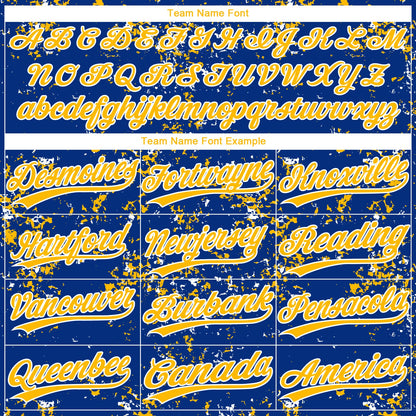 Custom Royal Gold-White Abstract Shattered Paint Splatter Two-Button Unisex Softball Jersey