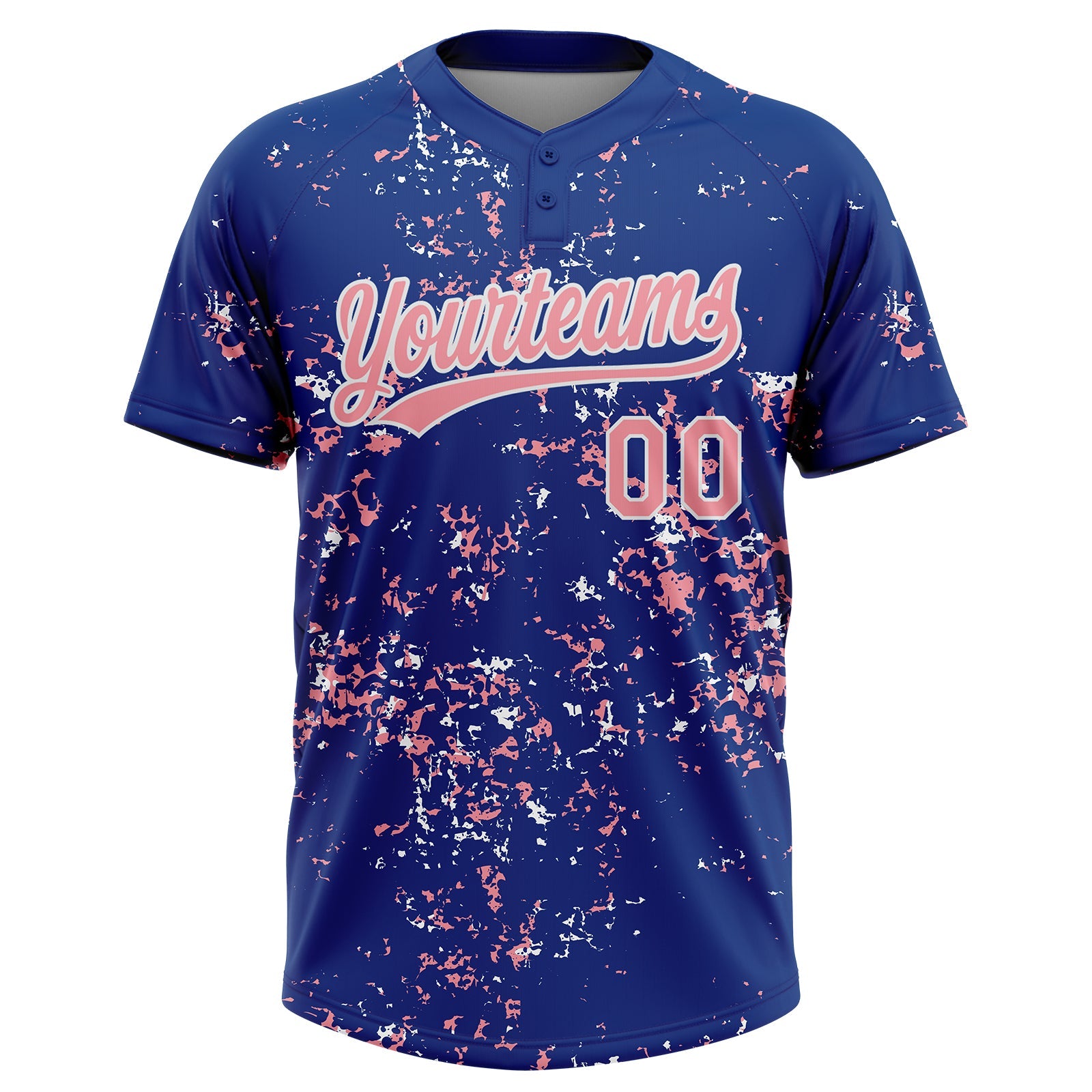 Custom Royal Medium Pink-White Abstract Shattered Paint Splatter Two-Button Unisex Softball Jersey