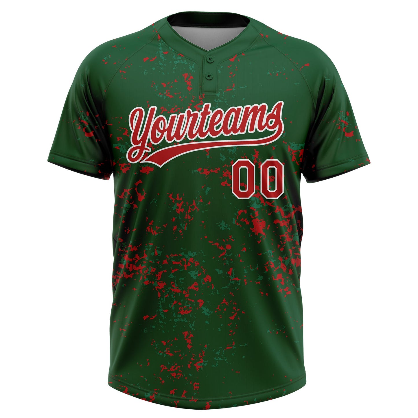 Custom Green Red Kelly Green-White Abstract Shattered Paint Splatter Two-Button Unisex Softball Jersey