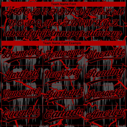 Custom Black Red-Gray Raglan Sleeves Neon Lightning Crackle Two-Button Unisex Softball Jersey