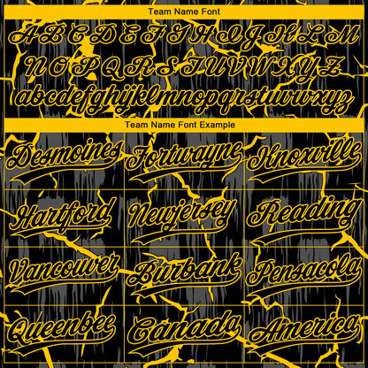 Custom Black Yellow-Gray Raglan Sleeves Neon Lightning Crackle Two-Button Unisex Softball Jersey