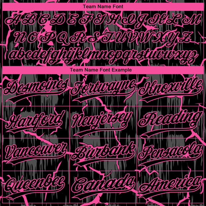 Custom Black Pink-Gray Raglan Sleeves Neon Lightning Crackle Two-Button Unisex Softball Jersey