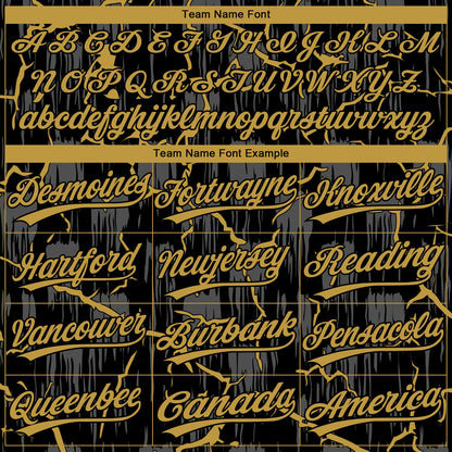 Custom Black Old Gold-Gray Raglan Sleeves Neon Lightning Crackle Two-Button Unisex Softball Jersey