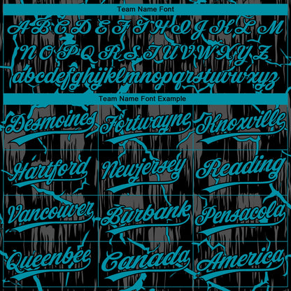 Custom Black Teal-Gray Raglan Sleeves Neon Lightning Crackle Two-Button Unisex Softball Jersey