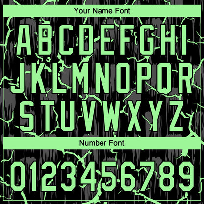 Custom Black Pea Green-Gray Raglan Sleeves Neon Lightning Crackle Two-Button Unisex Softball Jersey