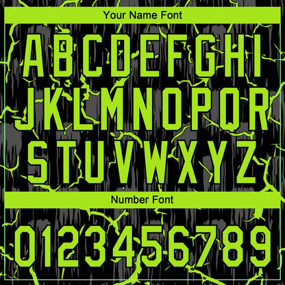 Custom Black Neon Green-Gray Raglan Sleeves Neon Lightning Crackle Two-Button Unisex Softball Jersey
