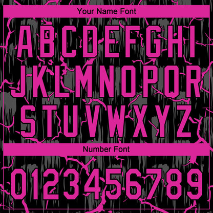 Custom Black Deep Pink-Gray Raglan Sleeves Neon Lightning Crackle Two-Button Unisex Softball Jersey