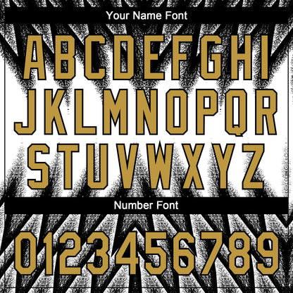 Custom Black Old Gold-White Raglan Sleeves Abstract Geometric Chevron Zigzag Two-Button Unisex Softball Jersey