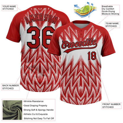 Custom Red White-Black Raglan Sleeves Abstract Geometric Chevron Zigzag Two-Button Unisex Softball Jersey