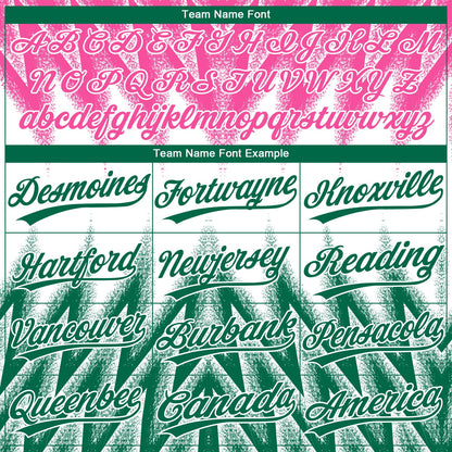 Custom Pink Kelly Green-White Raglan Sleeves Abstract Geometric Chevron Zigzag Two-Button Unisex Softball Jersey