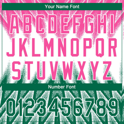 Custom Pink Kelly Green-White Raglan Sleeves Abstract Geometric Chevron Zigzag Two-Button Unisex Softball Jersey