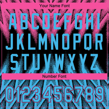 Custom Black Sky Blue-Pink Raglan Sleeves Abstract Geometric Chevron Zigzag Two-Button Unisex Softball Jersey