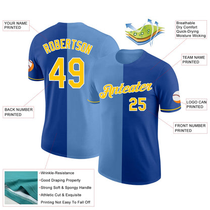 Custom Royal Yellow-Light Blue Split Fashion Performance T-Shirt
