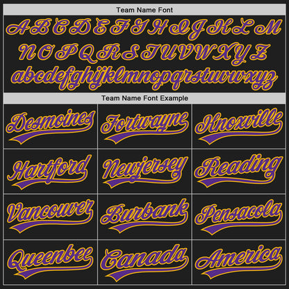 Custom Black Purple-Gold Split Ripped Pattern Baseball Pullover Sweatshirt Hoodie
