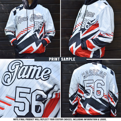 Custom Black Crimson-White Split Ripped Pattern Baseball Pullover Sweatshirt Hoodie