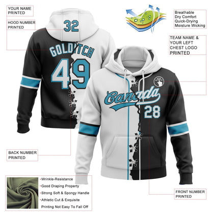 Custom Black White-Panther Blue Split Ripped Pattern Baseball Pullover Sweatshirt Hoodie