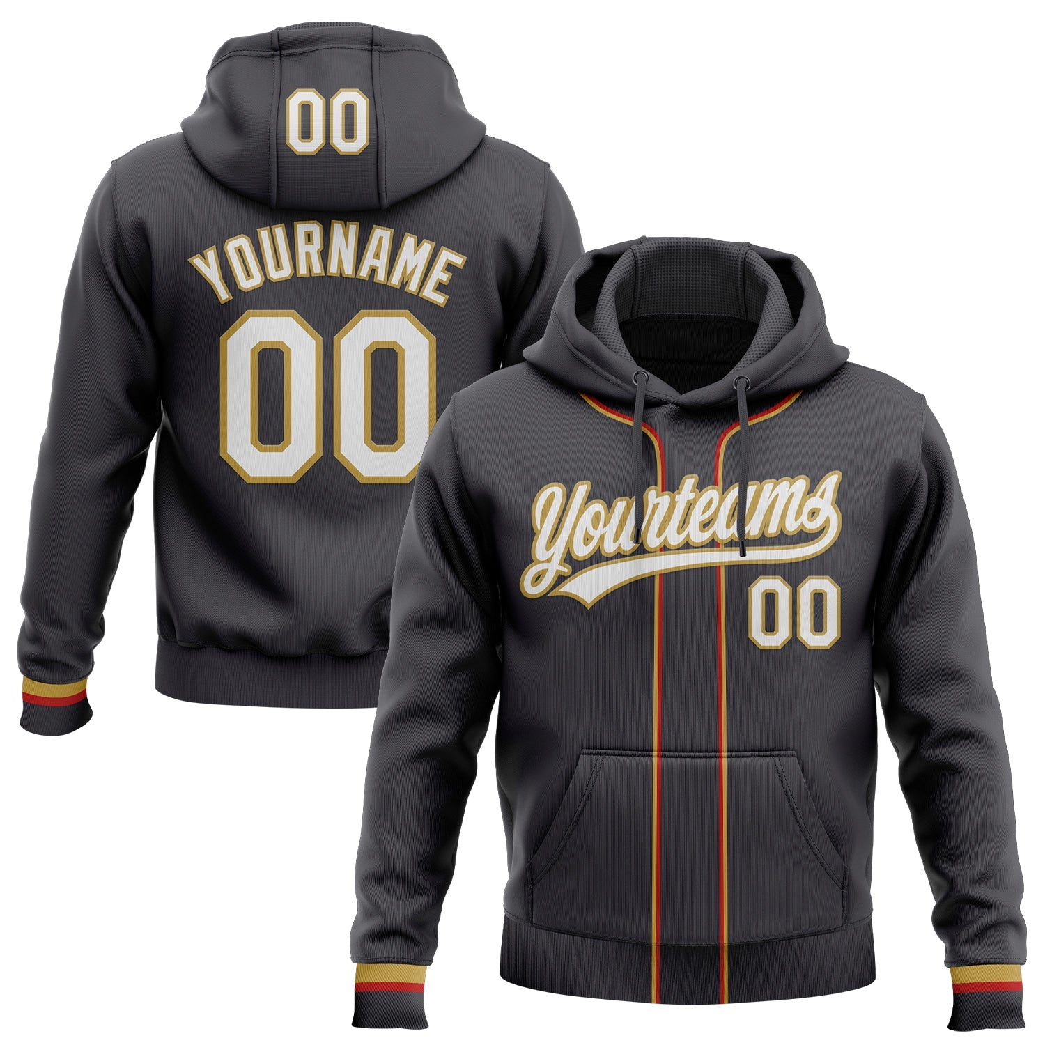 Custom Stitched Steel Gray White-Old Gold Baseball Pullover Sweatshirt Hoodie