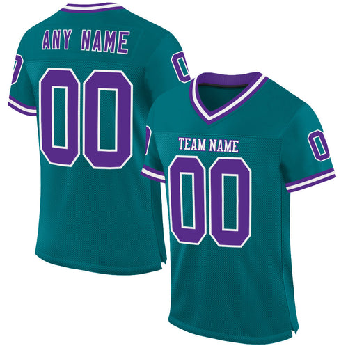Custom Teal Purple-White Mesh Authentic Throwback Football Jersey