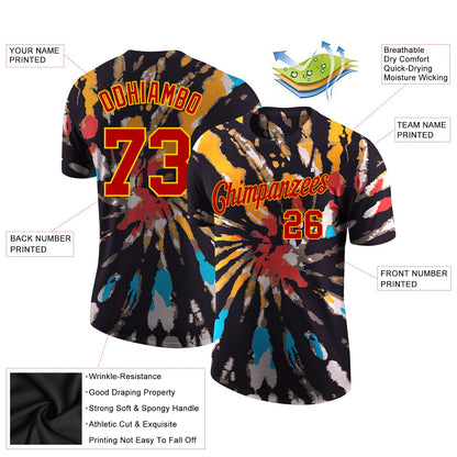 Custom Tie Dye Red-Gold 3D Performance T-Shirt