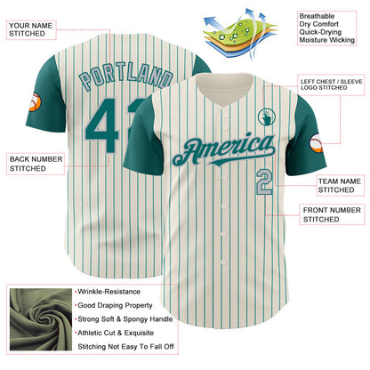 Custom Cream Teal Pinstripe Gray Authentic Two Tone Baseball Jersey