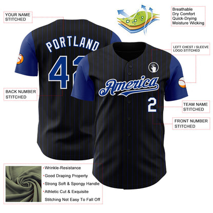 Custom Black Royal Pinstripe White Authentic Two Tone Baseball Jersey