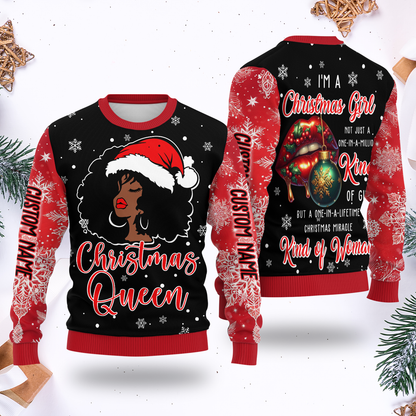 Christmas Queen Hoodie – Holiday Afro Woman Zip Up Sweatshirt