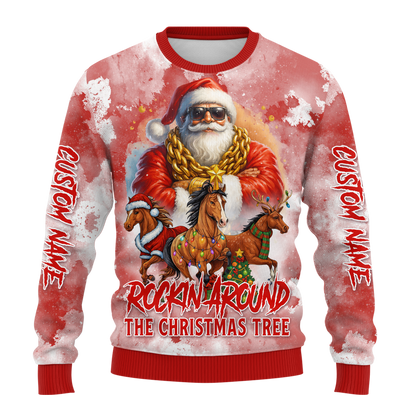 Rockin’ Around the Christmas Tree Hoodie – Funny Santa Zip Up