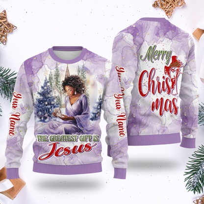 The Greatest Gift Is Jesus Hoodie – Christian Christmas Zip Up, Black Queen Faith Hoodie, Custom Name Design