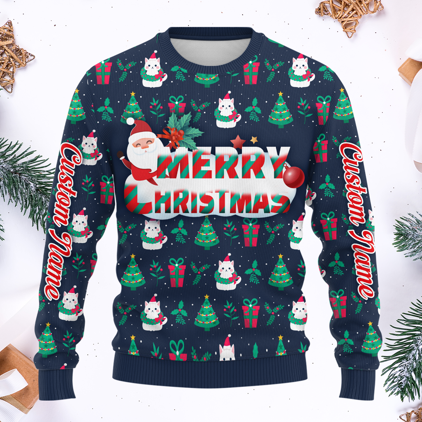 Merry Christmas Hoodie – Cute Holiday Zip Up with Santa and Gifts
