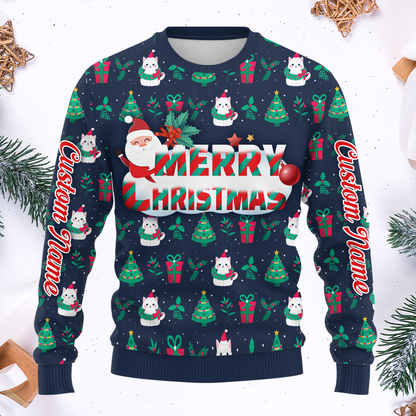 Merry Christmas Hoodie – Cute Holiday Zip Up with Santa and Gifts