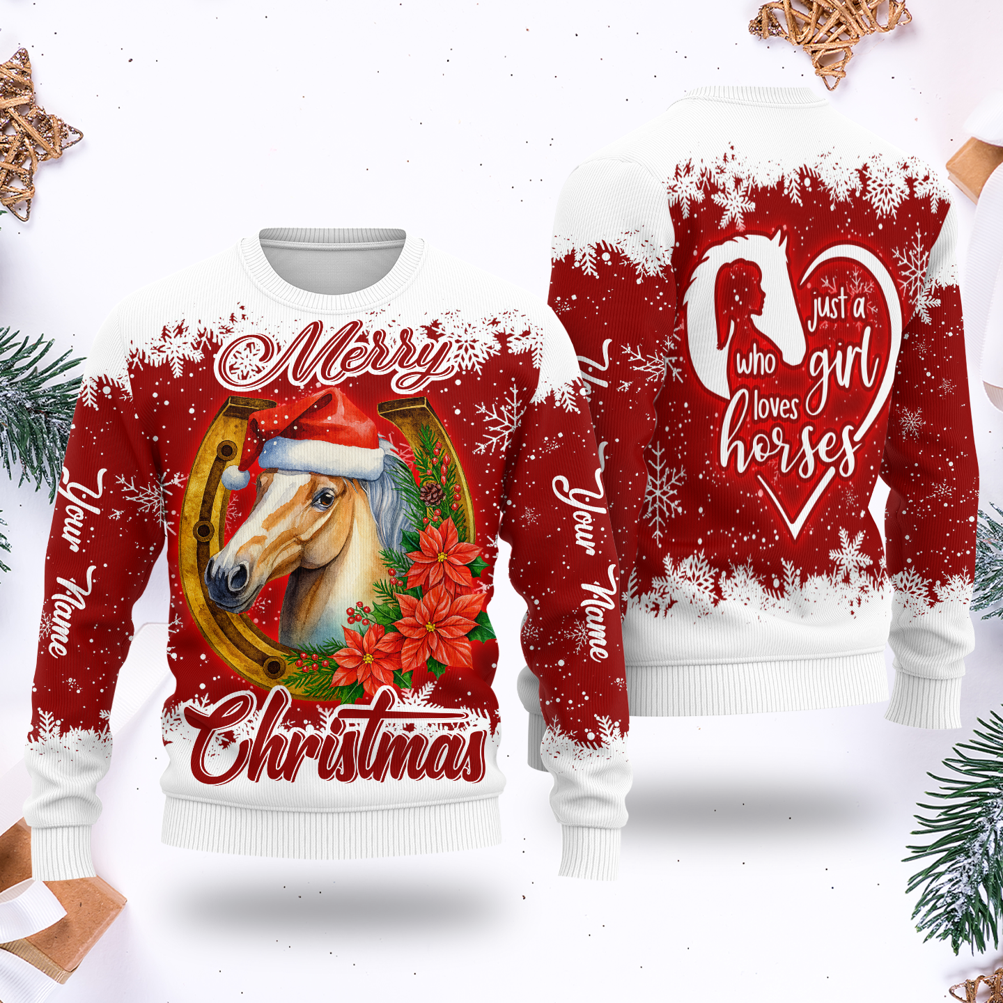 Just a Girl Who Loves Horses Christmas Hoodie – Merry Horse Lover Zip Up Sweatshirt